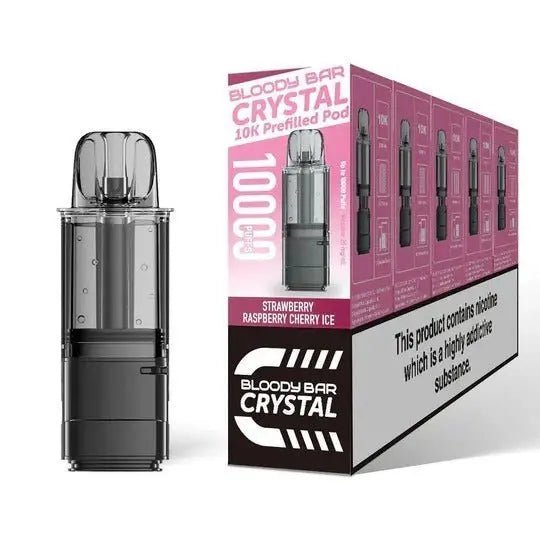 Bloody Bar 10K Crystal Refill Pods - Strawberry Raspberry Cherry Ice-Planet Puff