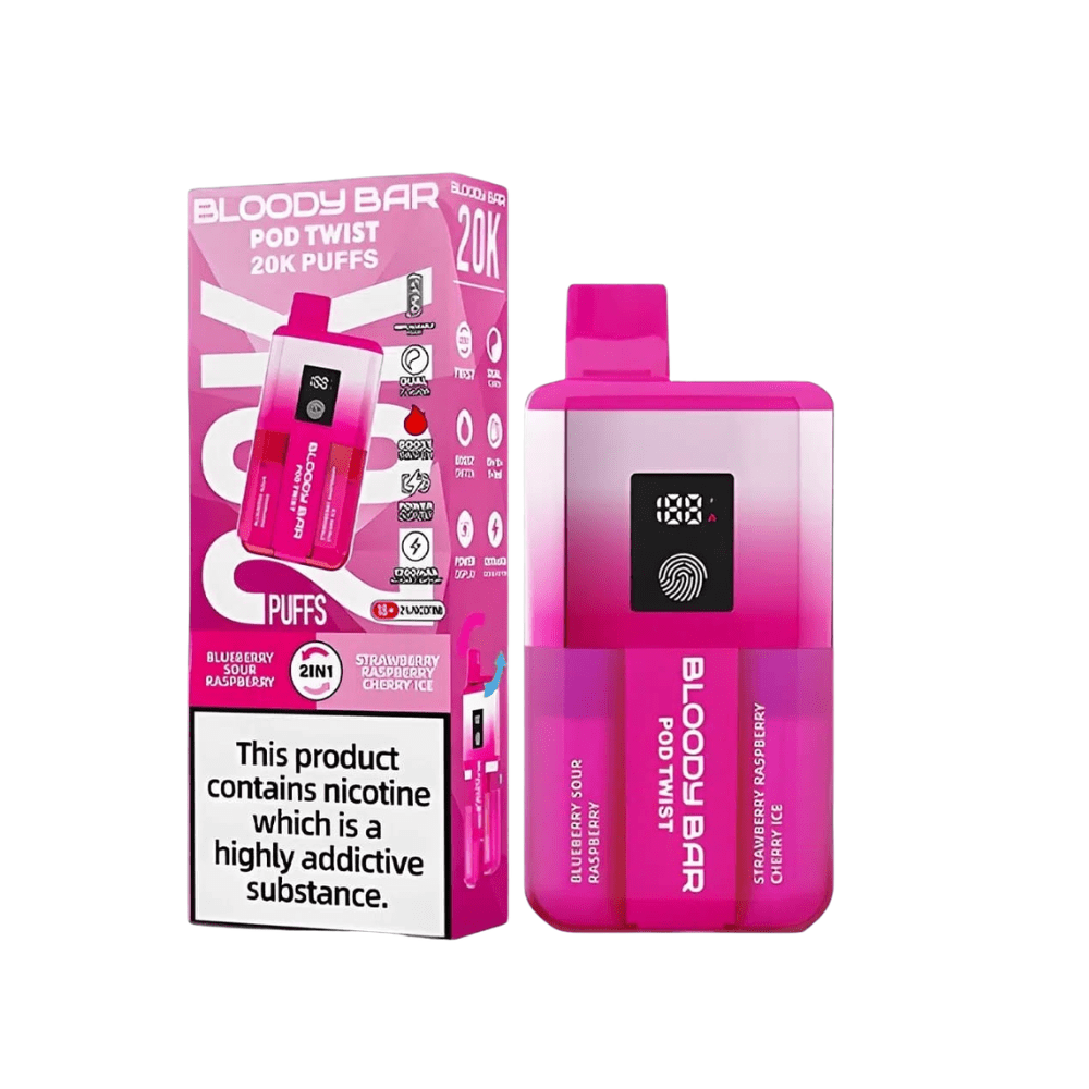 Bloody Bar Ultra Twist 20K Prefilled Pod Kit - Blue Sour Raspberry/ Strawberry Raspberry Cherry Ice-Planet Puff