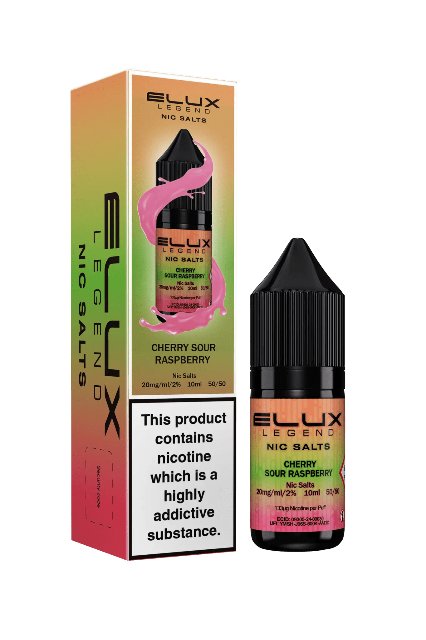 Elux Eliquid Nic Salts 10ml (Pack of 10) | Elux Vape Juice - 10mg-Cherry Sour Raspberry-Planet Puff