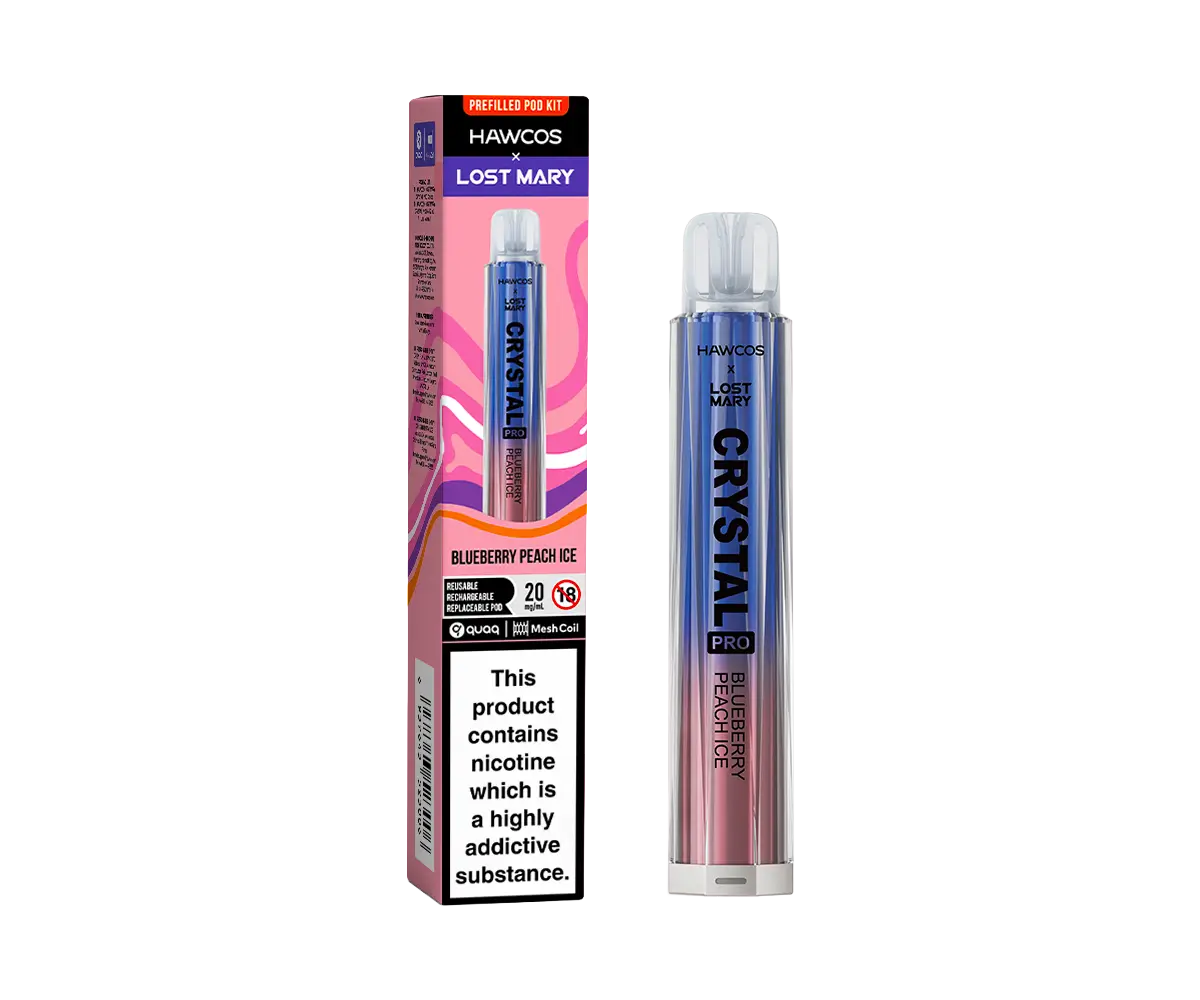 Hawcos x Lost Mary Crystal Pro Pod Kit - (Pack of 10) -Blueberry Peach Ice -Planet Puff
