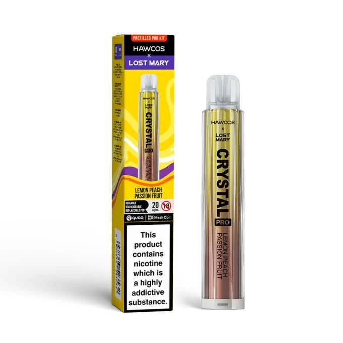 Hawcos x Lost Mary Crystal Pro Pod Kit - (Pack of 10) -Lemon Peach Passionfruit -Planet Puff