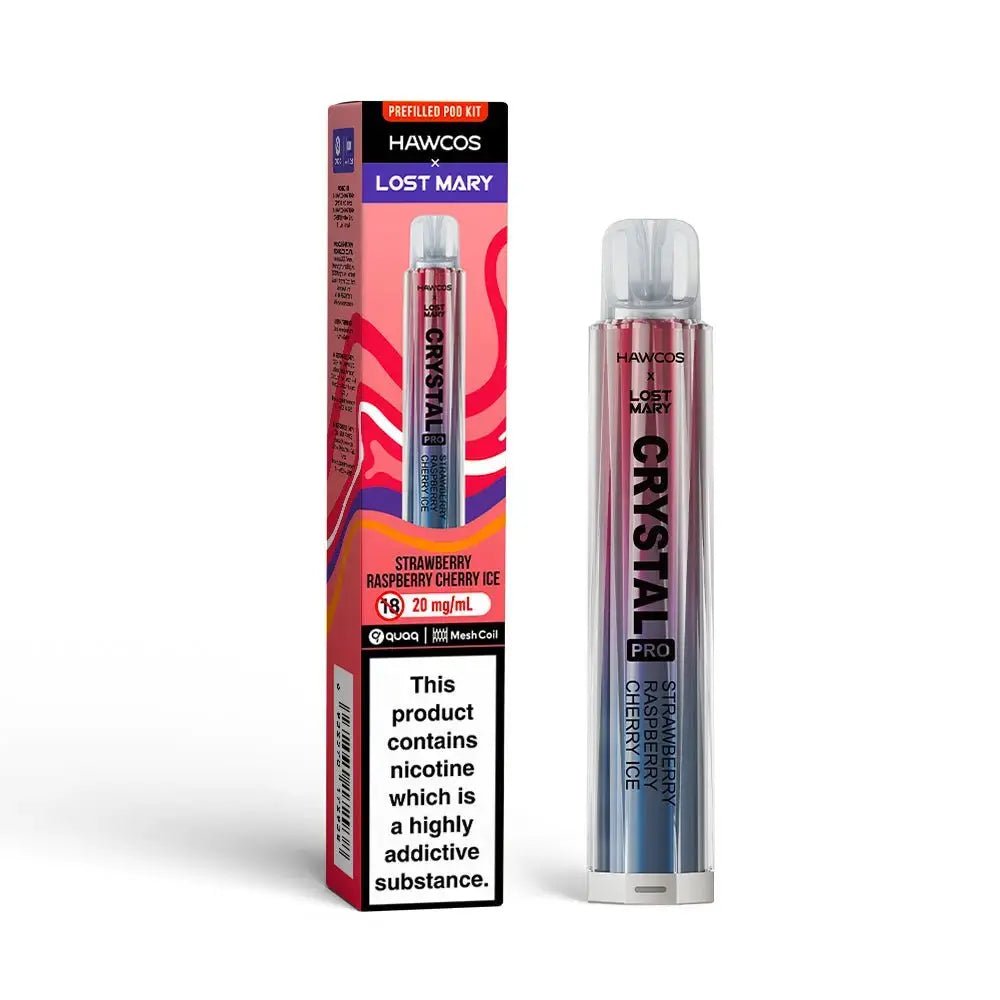 Hawcos x Lost Mary Crystal Pro Pod Kit - (Pack of 10) -Strawberry Raspberry Cherry Ice -Planet Puff