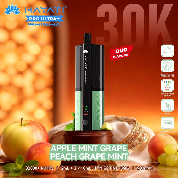 Hayati Shisha 30K Pro Ultra Plus 30000 Puff Pod Kit - Apple Mint Grape – Peach Grape Mint-Planet Puff