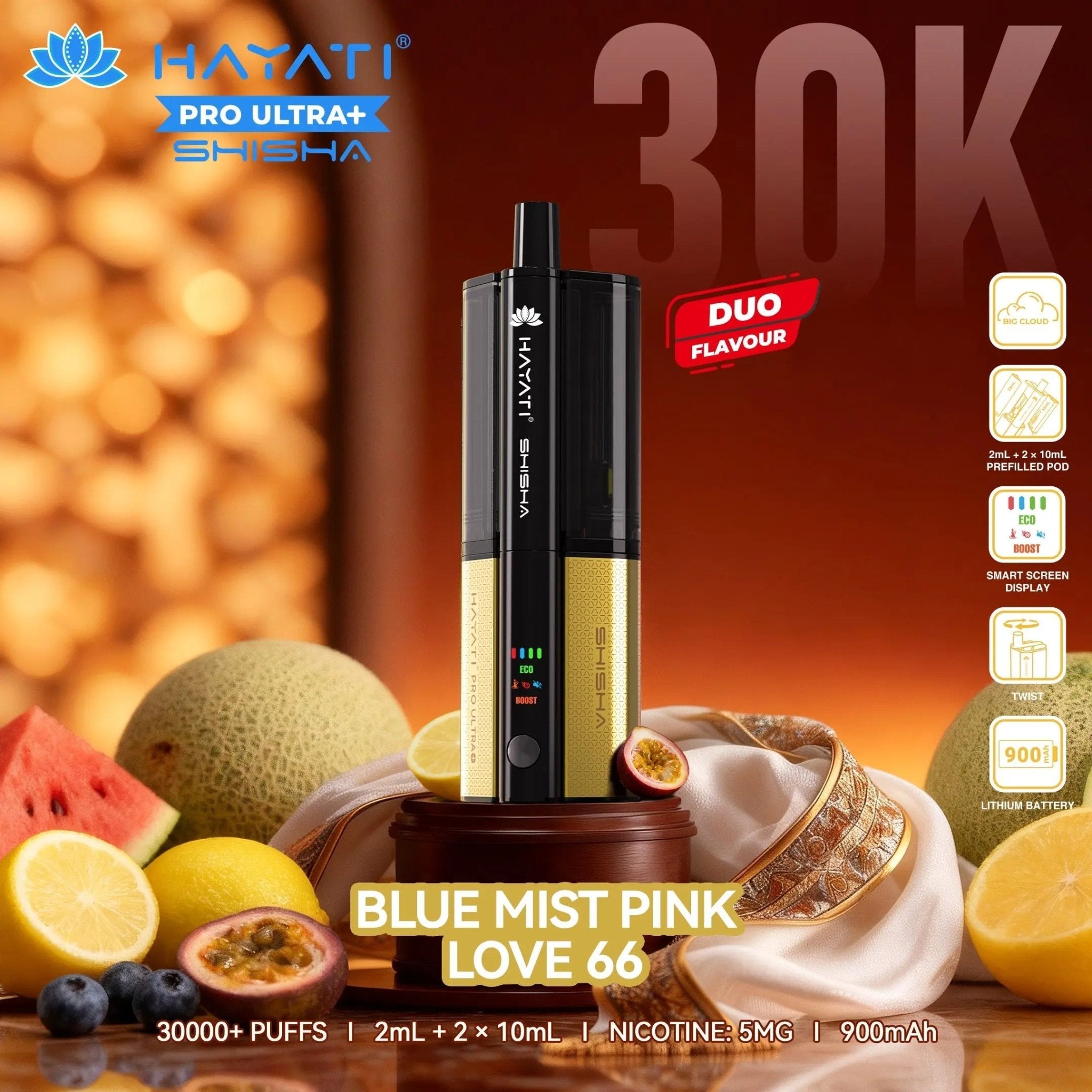 Hayati Shisha 30K Pro Ultra Plus 30000 Puff Pod Kit - Blue Mist Pink – Love 66-Planet Puff