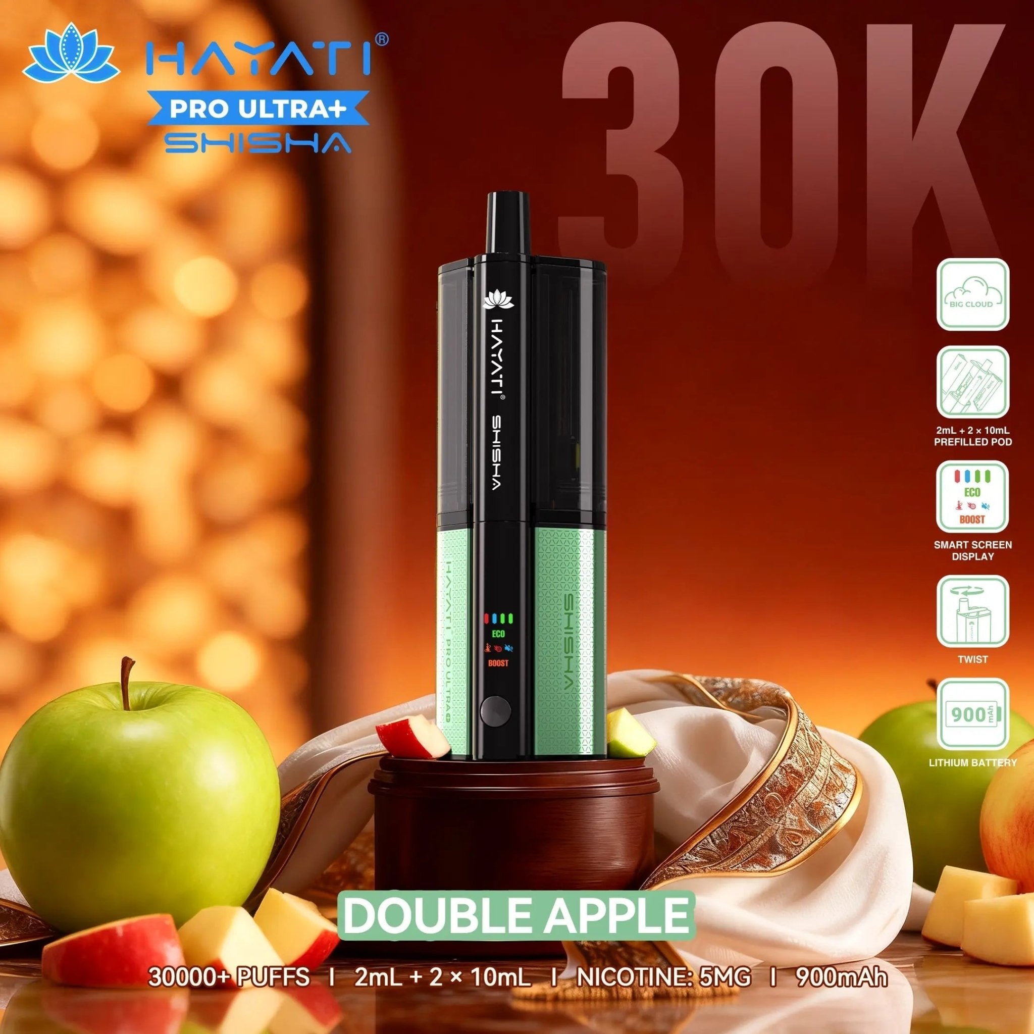 Hayati Shisha 30K Pro Ultra Plus 30000 Puff Pod Kit - Double Apple-Planet Puff