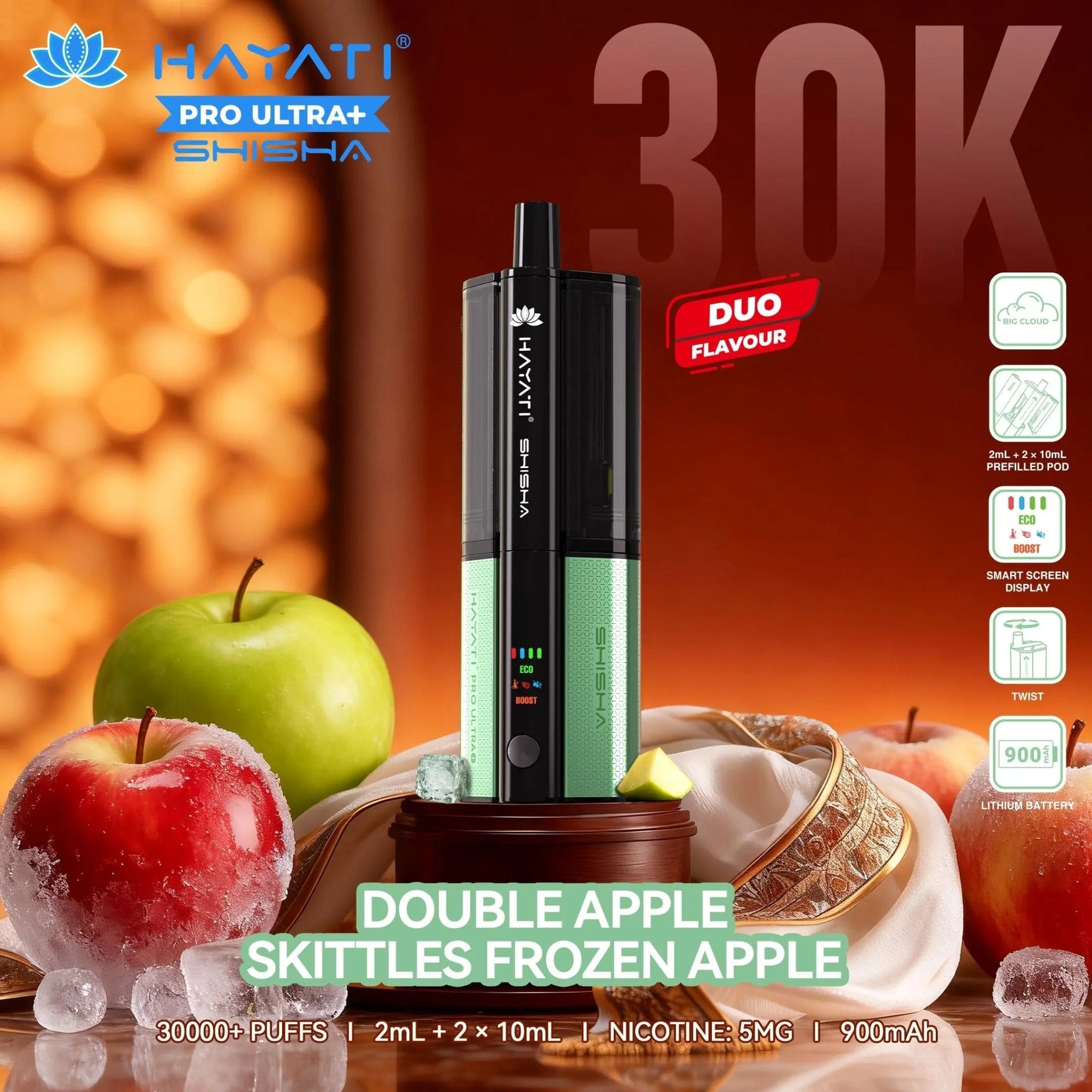 Hayati Shisha 30K Pro Ultra Plus 30000 Puff Pod Kit - Double Apple – Rainbow Frozen Apple-Planet Puff