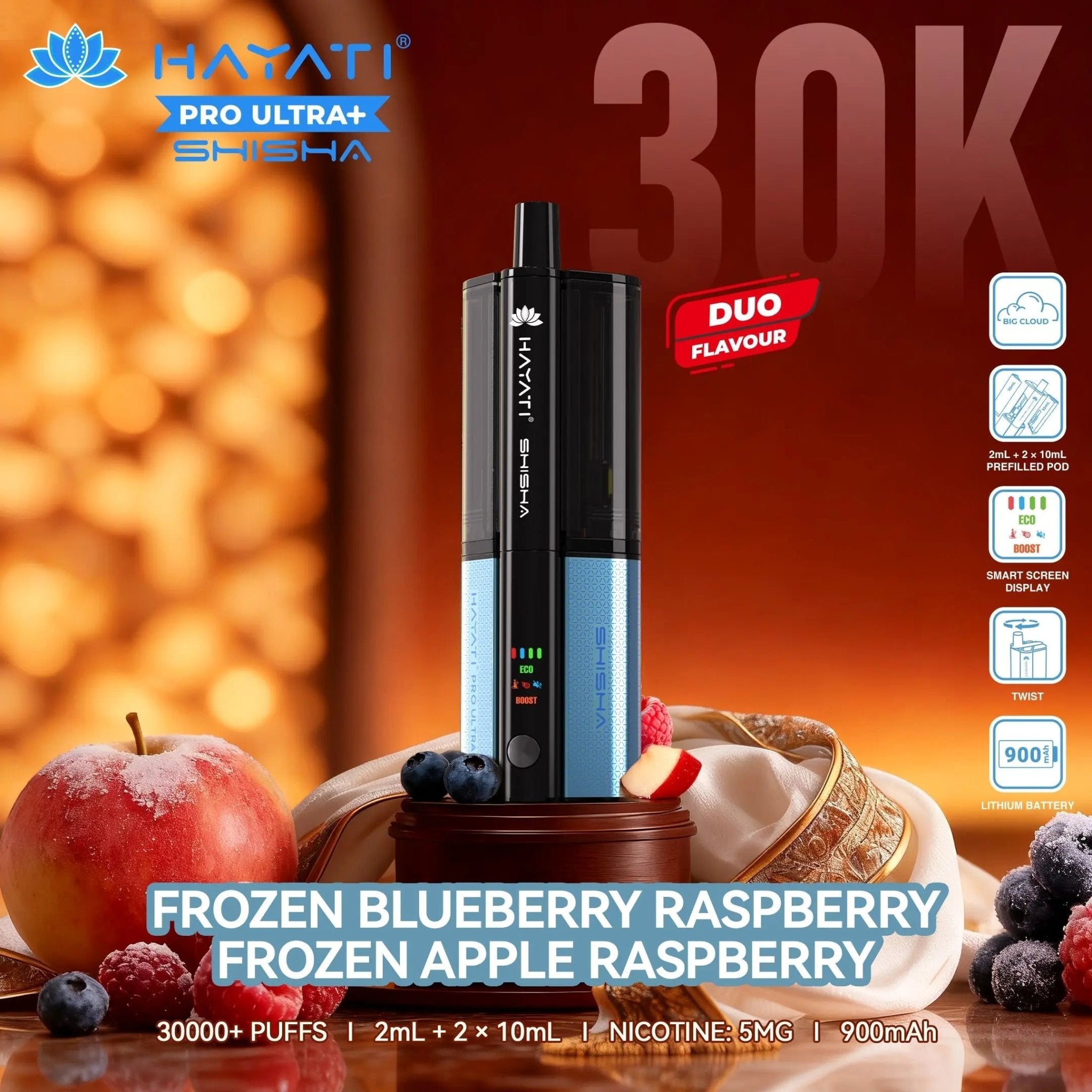 Hayati Shisha 30K Pro Ultra Plus 30000 Puff Pod Kit - Frozen Blueberry Raspberry – Frozen Apple Raspberry-Planet Puff