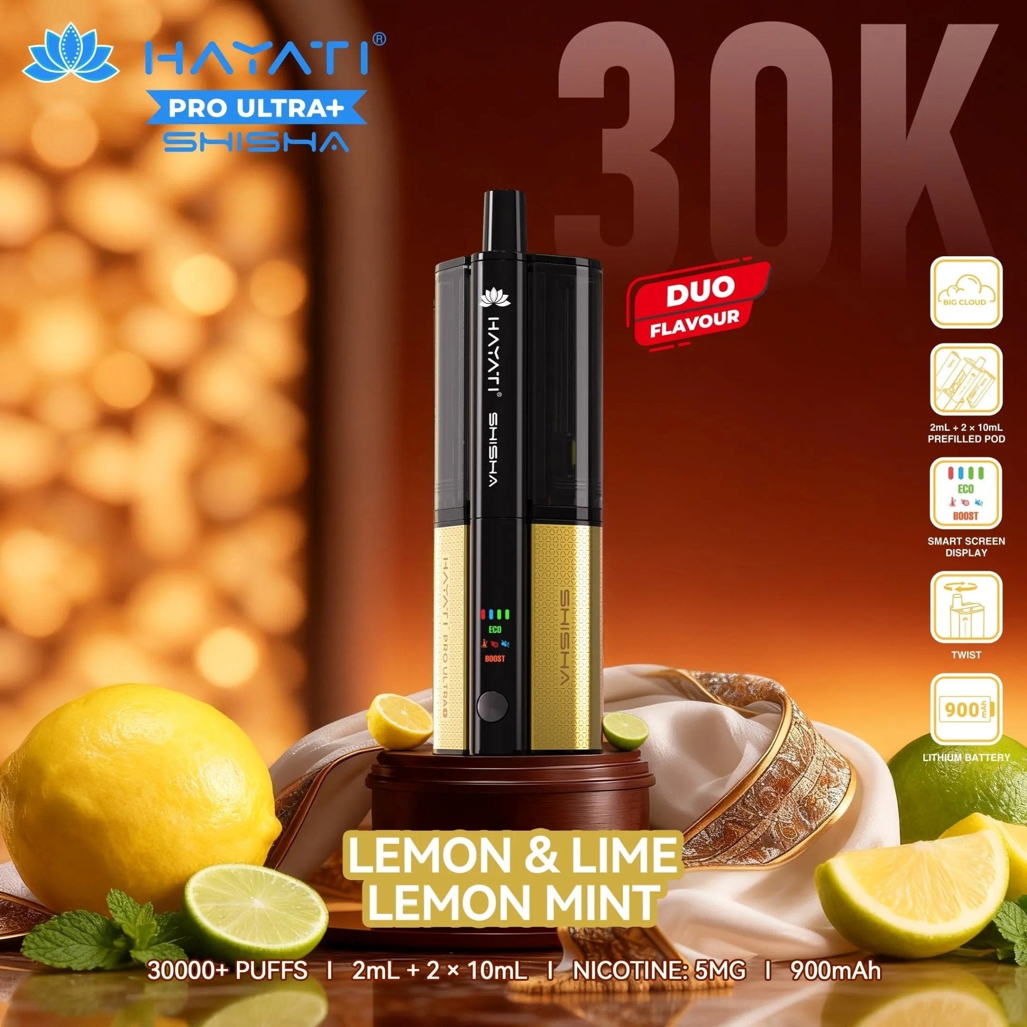 Hayati Shisha 30K Pro Ultra Plus 30000 Puff Pod Kit - Lemon Lime – Lemon Mint-Planet Puff