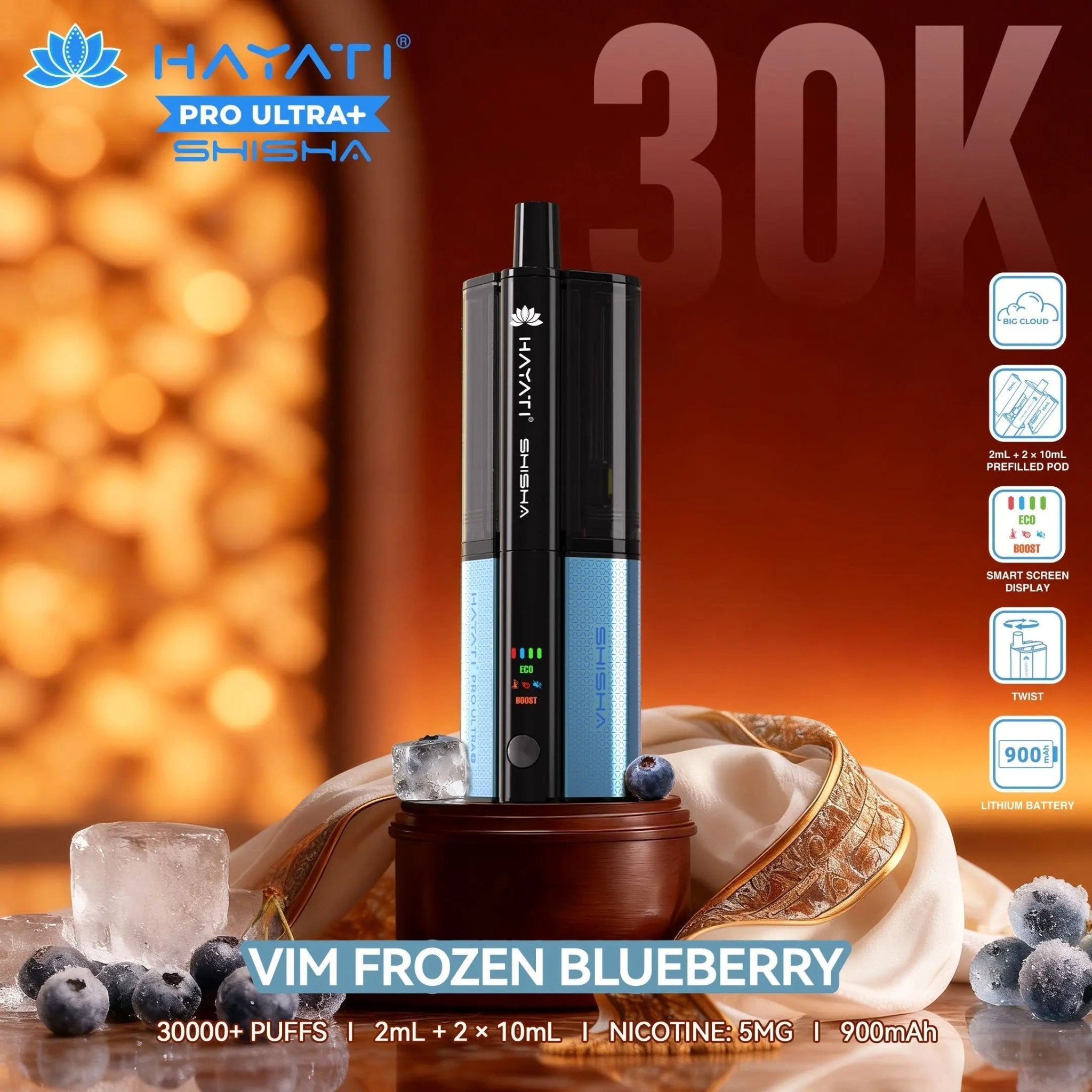 Hayati Shisha 30K Pro Ultra Plus 30000 Puff Pod Kit - Vim Frozen Blueberry-Planet Puff