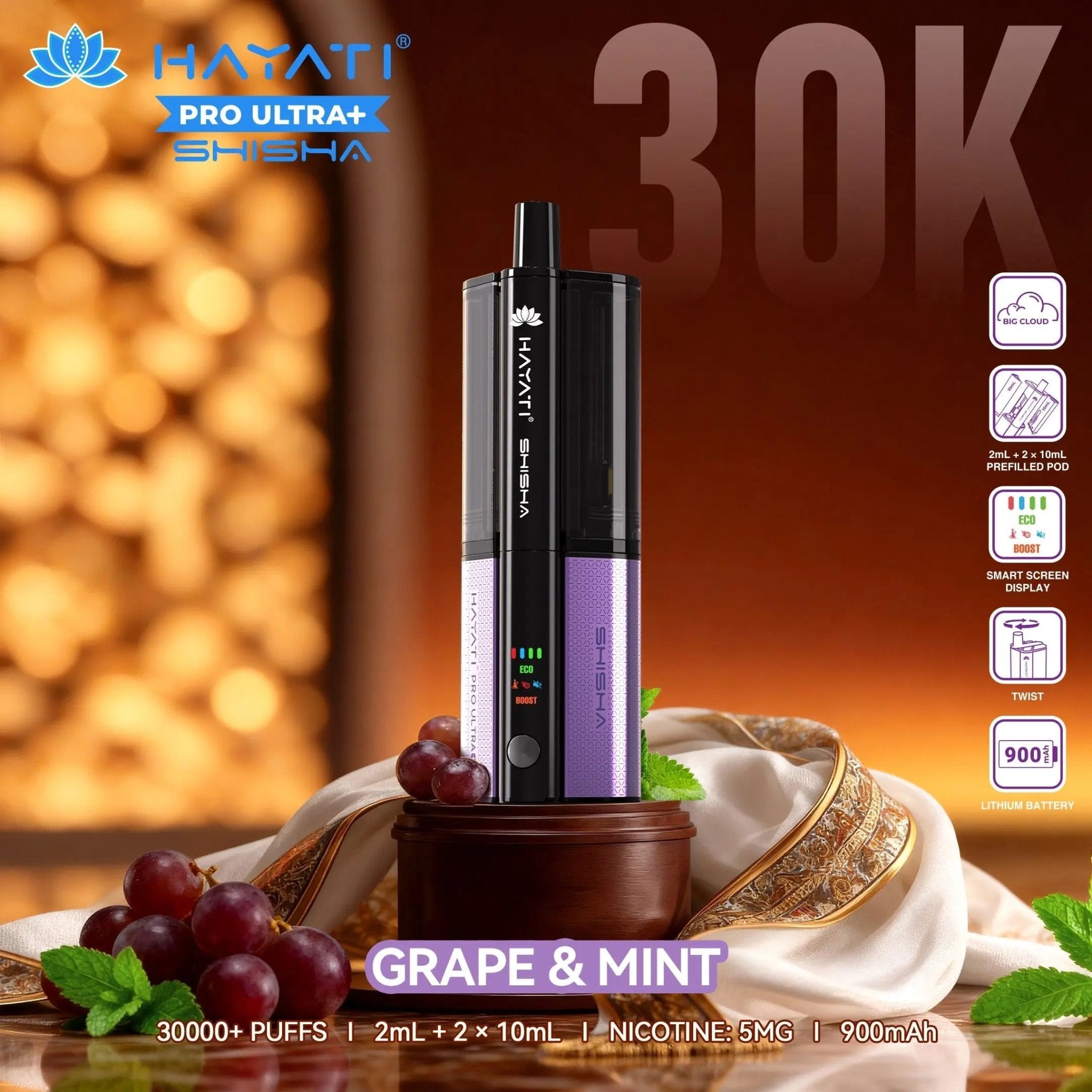 Hayati Shisha 30K Pro Ultra Plus 30000 Puff Pod Kit - Watermelon Ice – Peach Ice-Planet Puff
