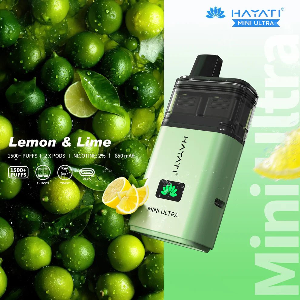 Hayati Mini Ultra 1500 Prefilled Vape Kit -Lemon Lime-Planet Puff