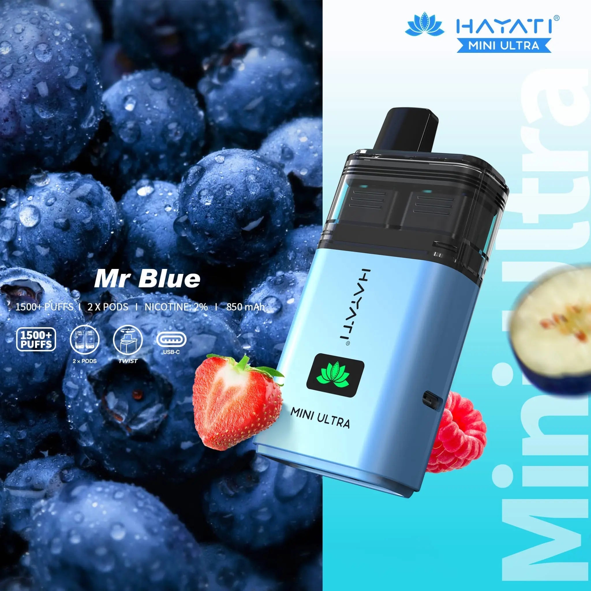 Hayati Mini Ultra 1500 Prefilled Vape Kit -Mr Blue-Planet Puff