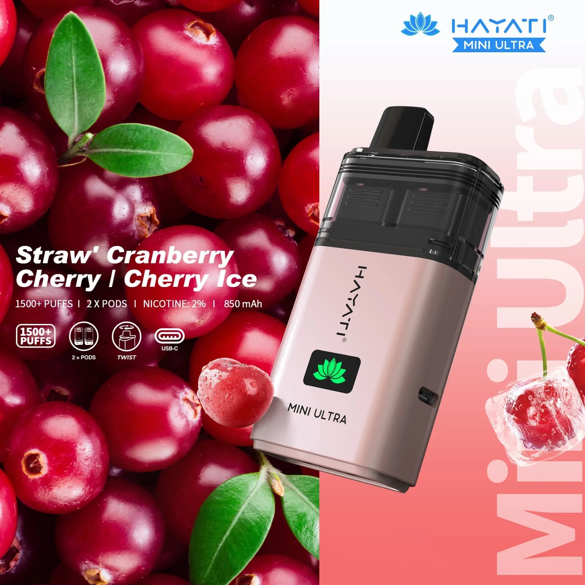 Hayati Mini Ultra 1500 Prefilled Vape Kit -Straw' Guava / Dragon Berries-Planet Puff