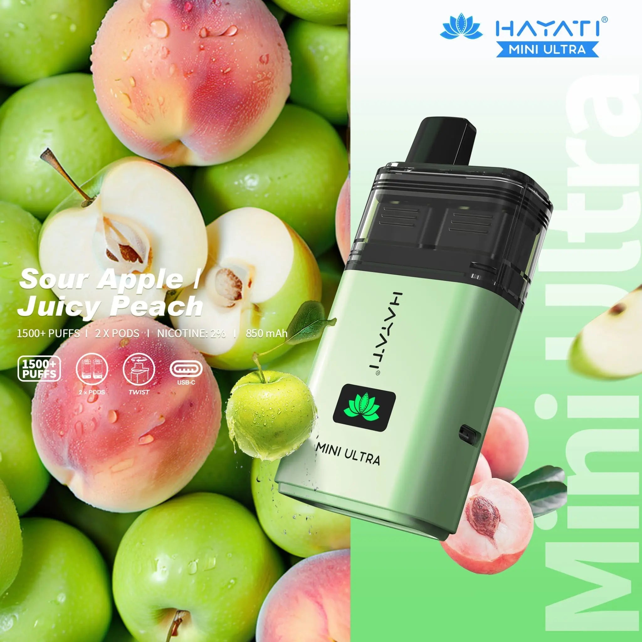 Hayati Mini Ultra 1500 Prefilled Vape Kit -Straw' Guava / Dragon Berries-Planet Puff