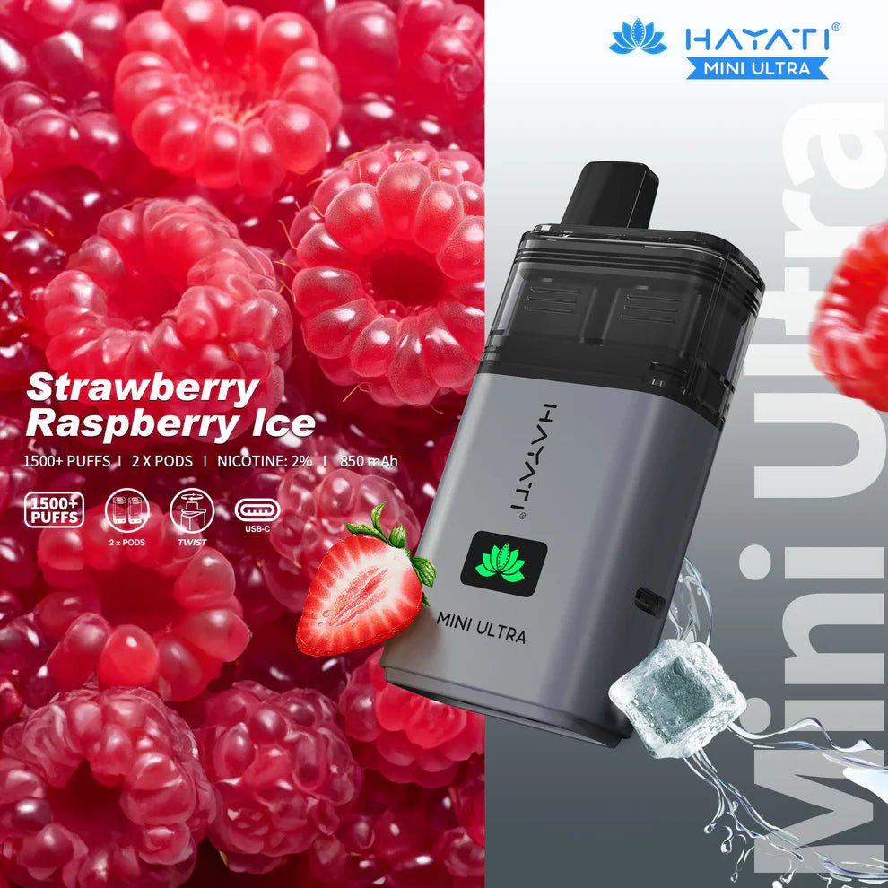 Hayati Mini Ultra 1500 Prefilled Vape Kit -Strawberry Raspberry Ice-Planet Puff
