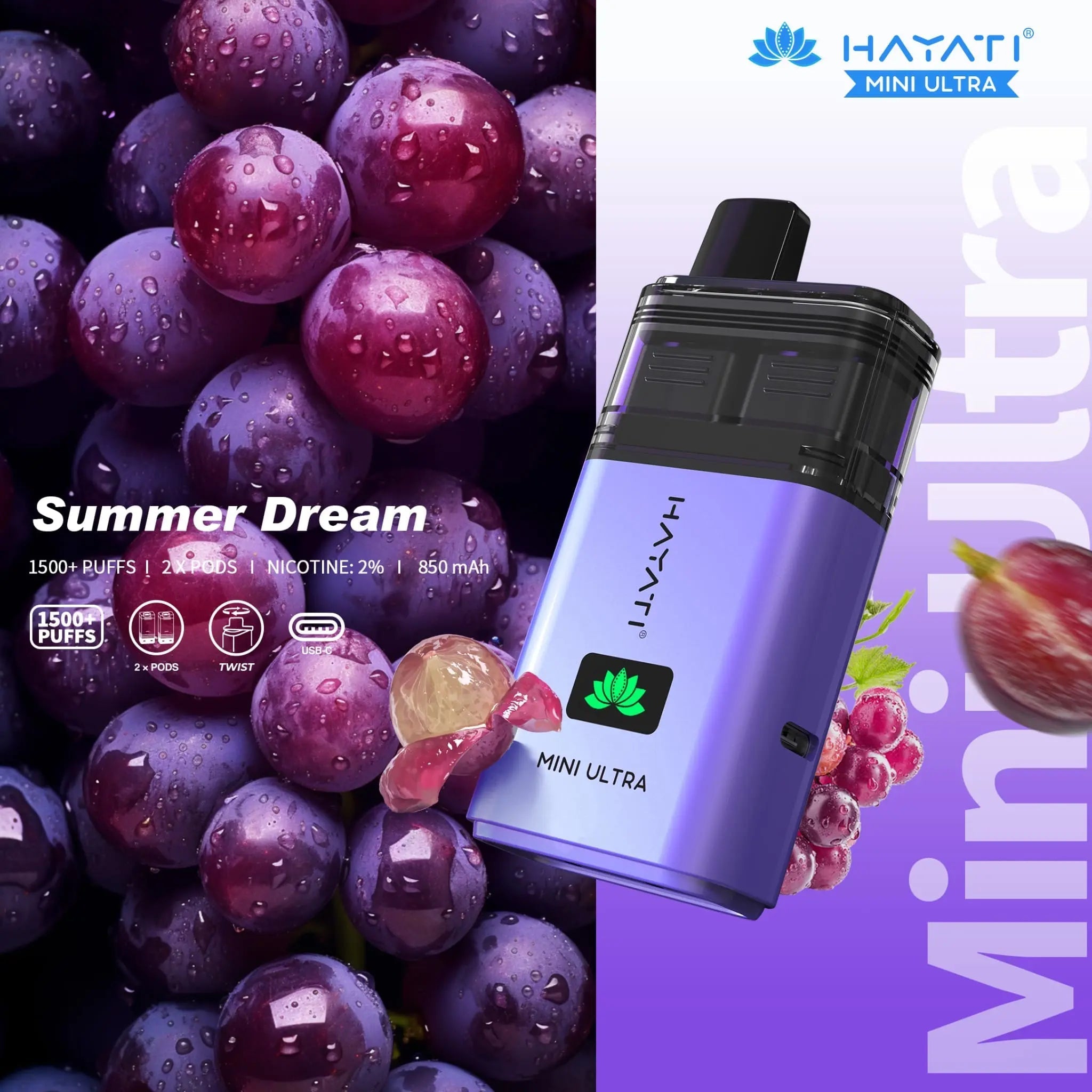 Hayati Mini Ultra 1500 Prefilled Vape Kit -Summer Dream-Planet Puff