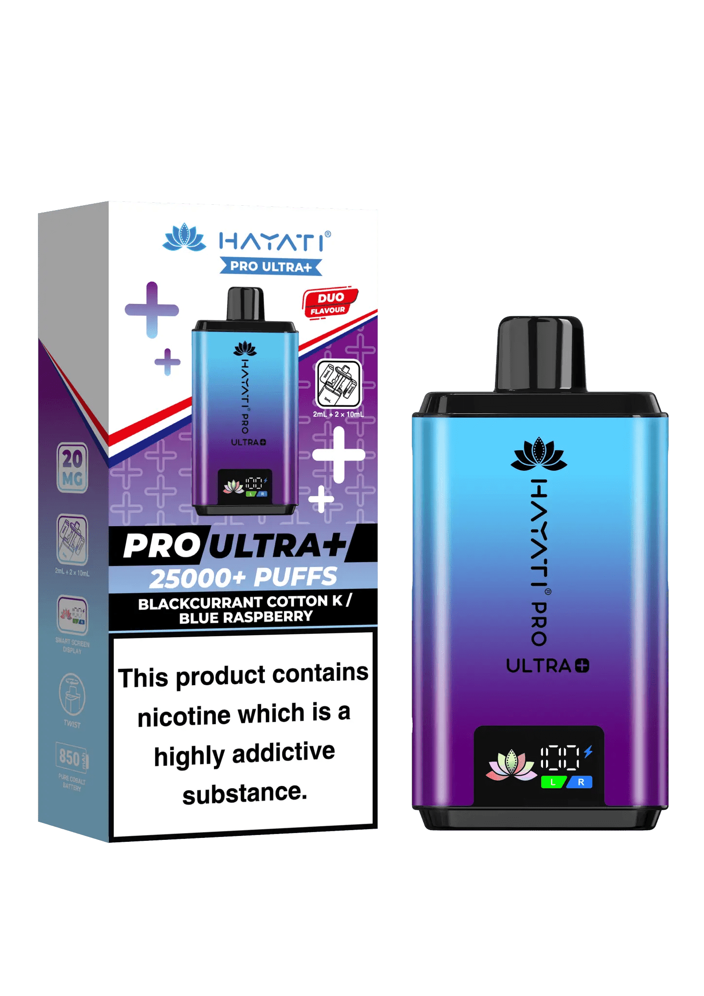 Hayati Pro Ultra Plus 25k Vape Kit -Blackcurrant Cotton K/ Blue Raspberry-Planet Puff