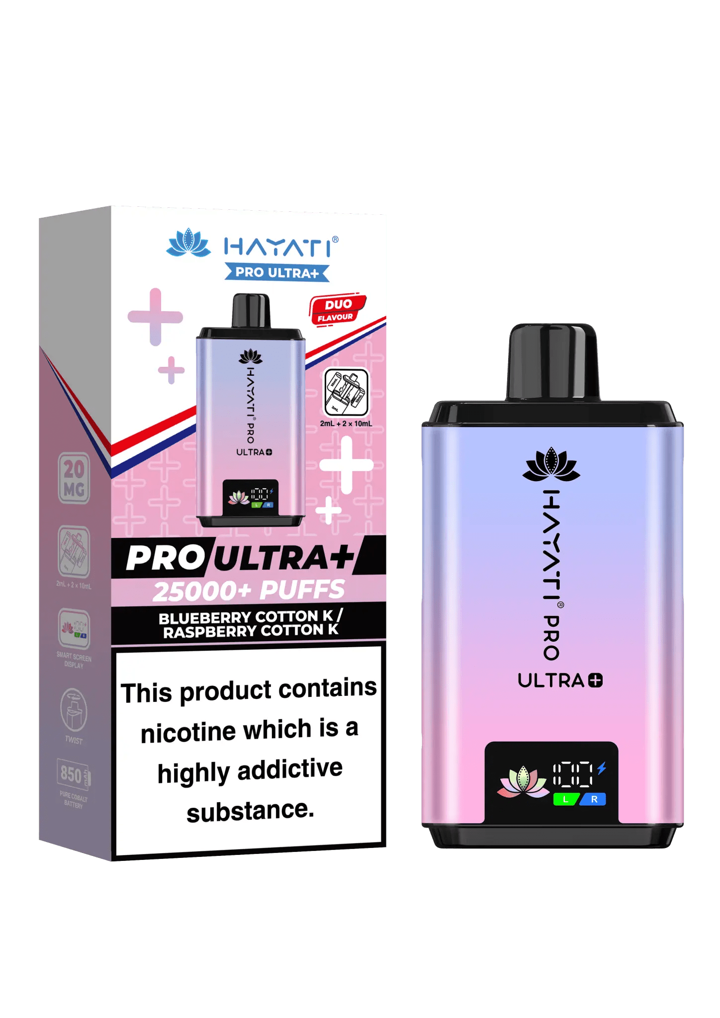 Hayati Pro Ultra Plus 25k Vape Kit -Blueberry Cotton K/ Raspberry Cotton K-Planet Puff