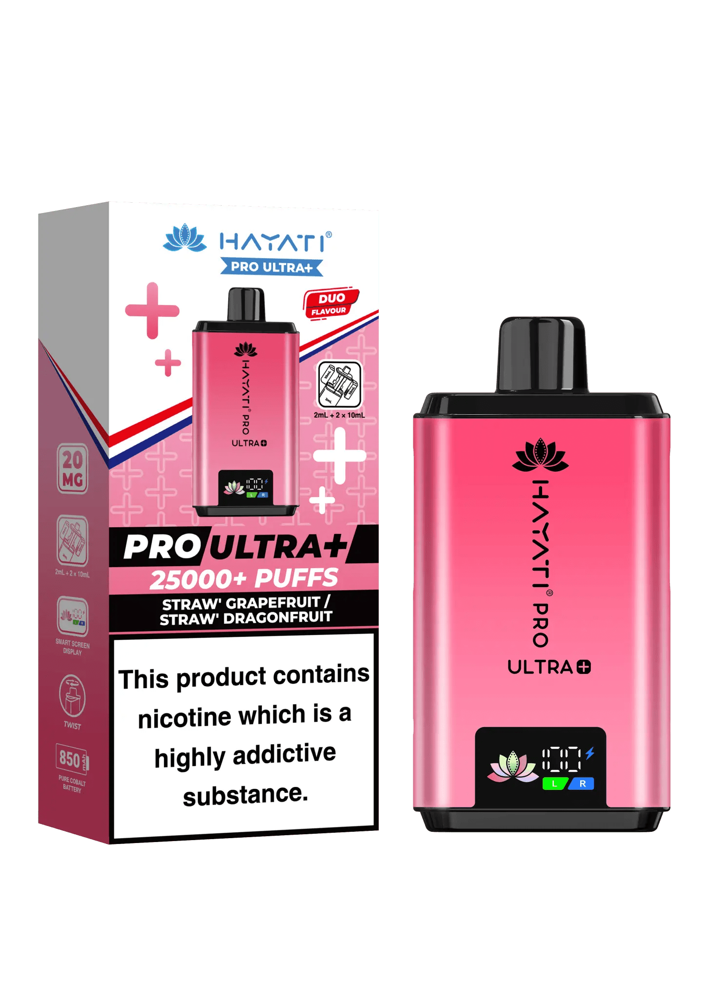 Hayati Pro Ultra Plus 25k Vape Kit -Straw’ Grapefruit/ Straw’ Dragonfruit-Planet Puff