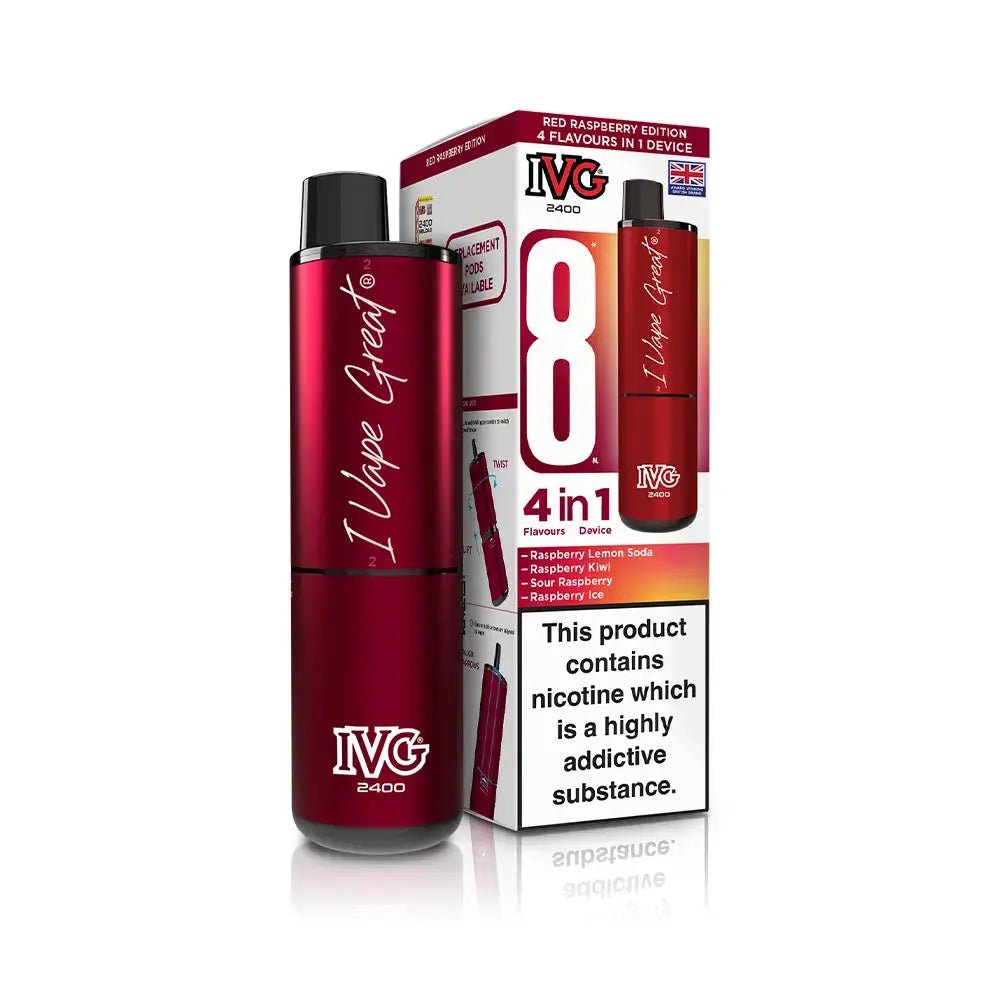 IVG 2400 Prefilled Vape Kit (5 Pack) -Red Raspberry Edition-Planet Puff