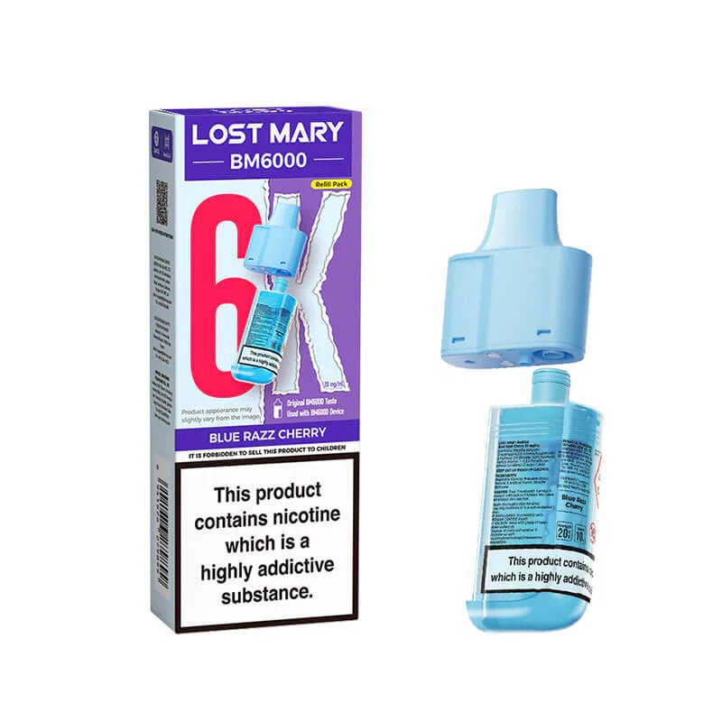 Lost Mary BM6000 Refill Pods | Prefilled Pod & Refill Container -Blue Razz Cherry-Planet Puff