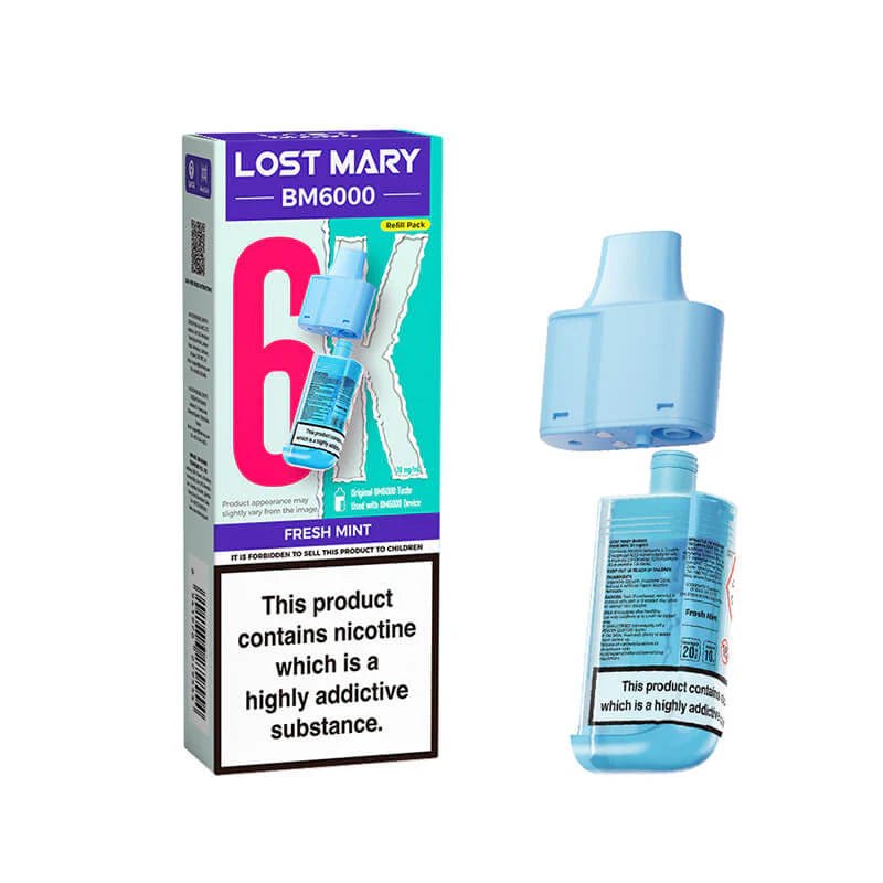 Lost Mary BM6000 Refill Pods | Prefilled Pod & Refill Container -Fresh Mint-Planet Puff