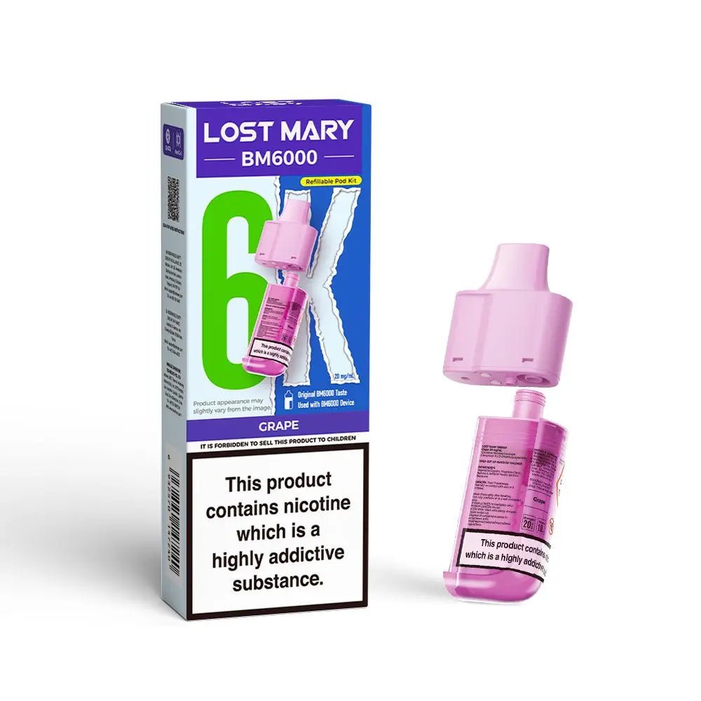 Lost Mary BM6000 Refill Pods | Prefilled Pod & Refill Container -Grape-Planet Puff