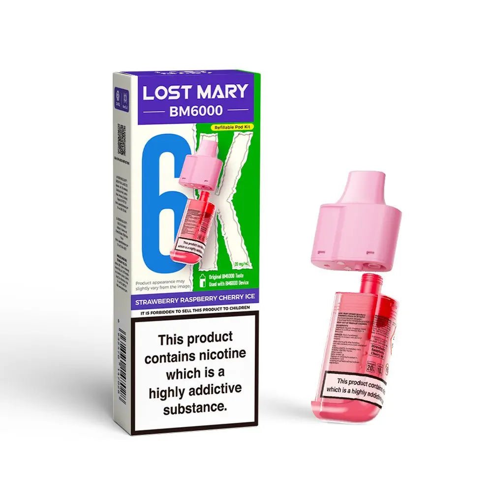 Lost Mary BM6000 Refill Pods | Prefilled Pod & Refill Container -Strawberry Raspberry Cherry Ice-Planet Puff