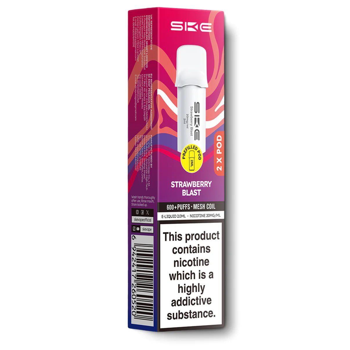SKE Crystal Pro 600 Refill Pods - (2 Pack) - Strawberry Blast-Planet Puff